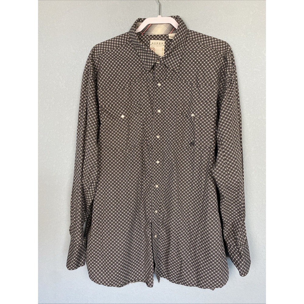 Roper Western Shirt Mens 2XL  Geometric Print Pearl Snap Western Cowboy Gray Blk